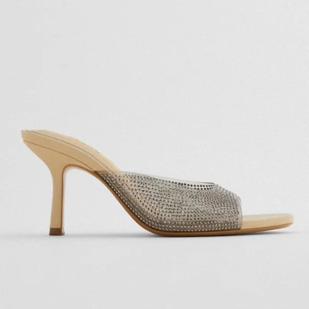 ZARA Sparkly Rhinestone Heeled Vinyl Sandals